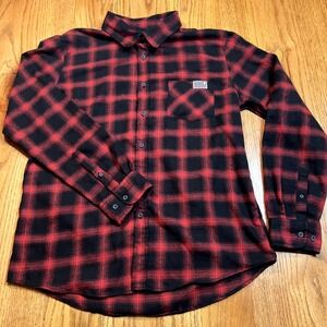 Pink Dolphin Men's Flannel Shirt Large Red Black Buffalo Check Plaid Long Sleeve